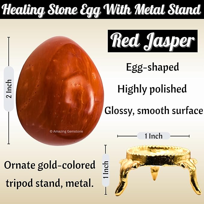 Amazing Gemstone Red Jasper Crystal Yoni Egg, 2 Inches - Premium Crystals and Healing Stones Yoni Egg for Pelvic Floor Health, Natural Healing Crystal Eggs for Meditation and Stress Relief