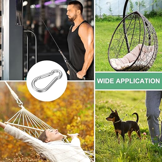 8-Pack Spring Snap Hooks, M8 304 Stainless Steel 3.16 Inch Quick Link Snap Hooks for Keychain Clip/Hammock/Hiking, D Ring Shape Trigger Buckle Clips