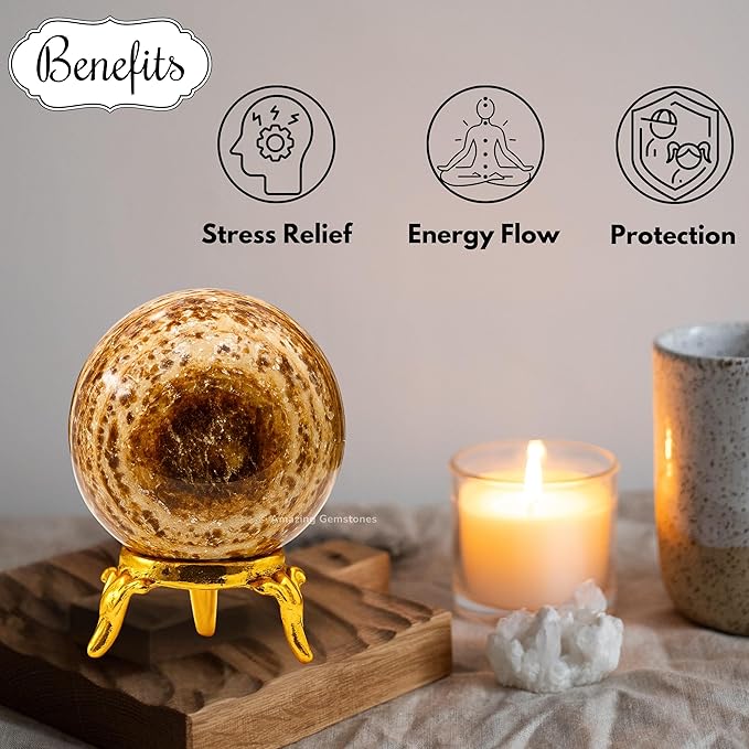 Amazing Gemstone Aragonite Crystal Ball with Stand - 2" Inches Crystal Sphere Meditation Balls for Witchcraft and Decorative Balls