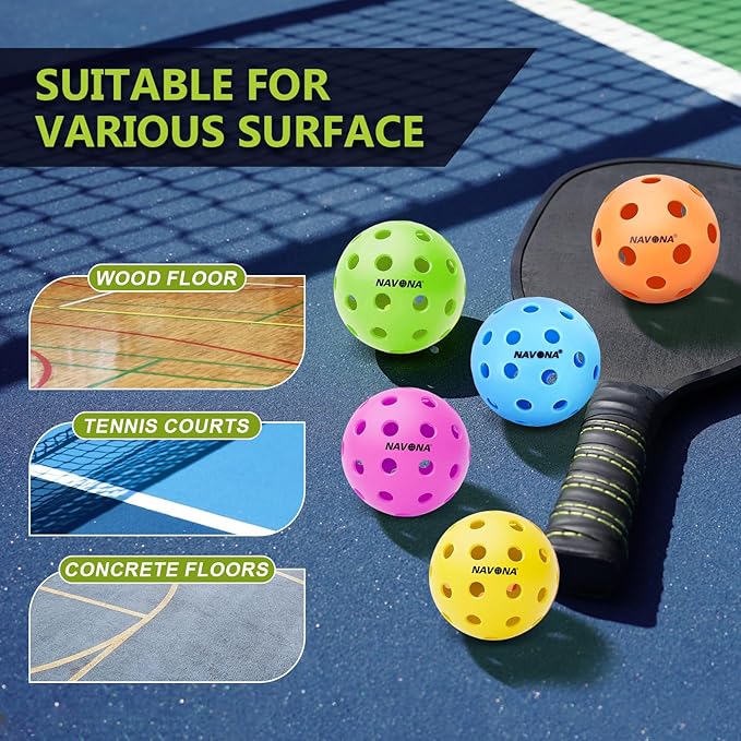 Navona 40 Pack Premium 40-Holes Multicolor Outdoor Pickleball Balls, Meet USAPA Official Requirement, Perfectly Balanced, High Bounce True Flight, Durable Outdoor Pickleball Set