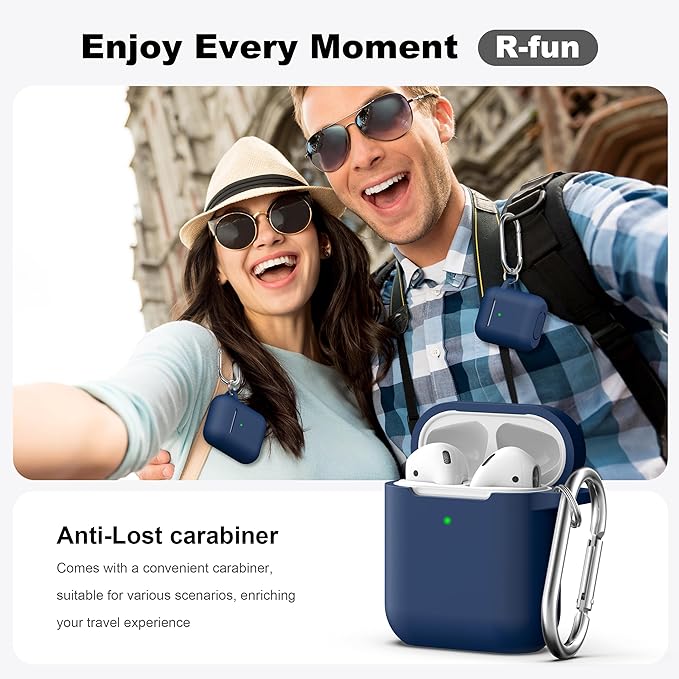 R-fun Compatible with AirPods Case Cover, Soft Silicone Protective Cover with Keychain for Women Men Compatible with Apple AirPods 2nd 1st Generation Charging Case, Front LED Visible,Midnight Blue