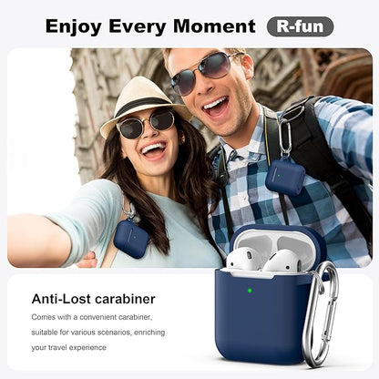 R-fun Compatible with AirPods Case Cover, Soft Silicone Protective Cover with Keychain for Women Men Compatible with Apple AirPods 2nd 1st Generation Charging Case, Front LED Visible,Midnight Blue