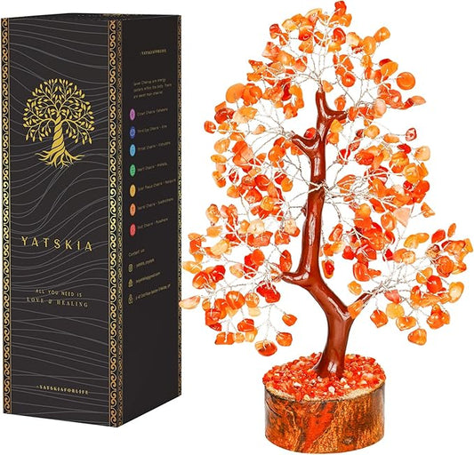 YATSKIA Carnelian Crystal - Gem Tree, Stone Tree, Crystal Tree for Positive Energy, Healing Crystals, Chakra Tree of Life, Gemstones and Crystals