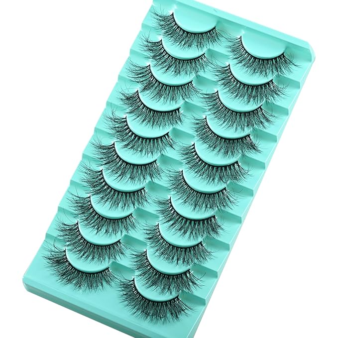 Natural Lashes Wispy Eyelashes Fluffy Mink Lashes Naturl Look Small Strip Eyelash 10 Pairs Short Lashes Pack Lightweight Cat Eye Lash Strips Set (Semi-Wispy | 10-14mm)