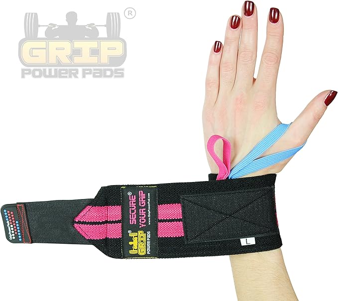 Grip Power Pads Wrist Wraps 2 Wraps for Weight Lifting Wrist Support Cotton Wraps Gym Bandage Straps for Men & Women Premium Quality & PRO Rubber