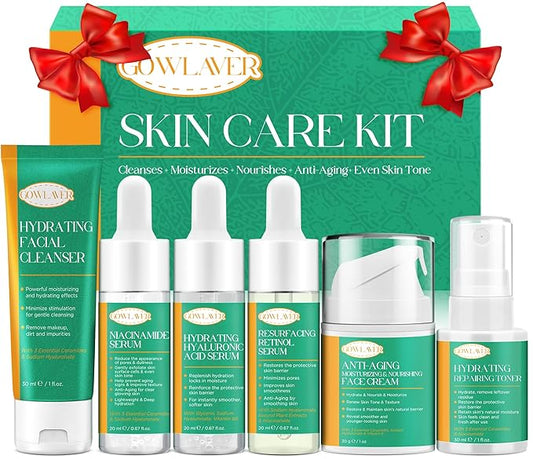 Skin Care Set for Women Teen - Hydrating & Anti-Aging Facial Routine Skincare Products Gift Set,Cleanser,Toner,Retinol Serum,Niacinamide Hyaluronic Acid Serum & Face Cream - Gifts for Women Christmas
