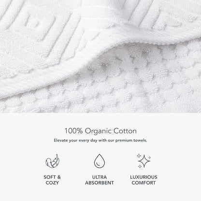 Texere 100% Organic Cotton Diamond Jacquard 700 GSM Luxury Bath Towel Sets - Ultra Soft and Absorbent Hotel and Spa Quality (Diamond, Bright White, 2 Bath & 2 Hand Towels)