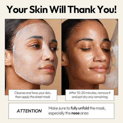 LAPCOS Skin Barrier Repair Sheet Mask Variety Pack – Escargot, Cica, Ceramide, Honey 4 Types of Face Mask Set – Daily Korean Skin Care w/Snail Mucin, Centella Asiatica & Niacinamide (12 ea)