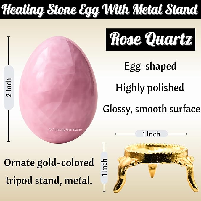 Amazing Gemstone Rose Quartz Crystal Yoni Egg, 2 Inches - Premium Crystals and Healing Stones Yoni Egg for Pelvic Floor Health, Natural Healing Crystal Eggs for Meditation and Stress Relief