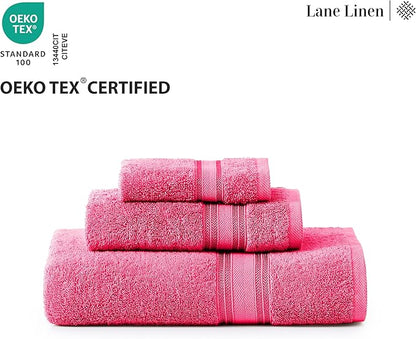 LANE LINEN 100% Cotton Luxury Bathroom Towel Set - 18 Pcs - Zero Twist, Quick Dry, Super Soft & Highly Absorbent - 6 Bath Towels, 6 Washcloths, 6 Hand Towels - Pre Shrunk & Fade Resistant - Fuschia