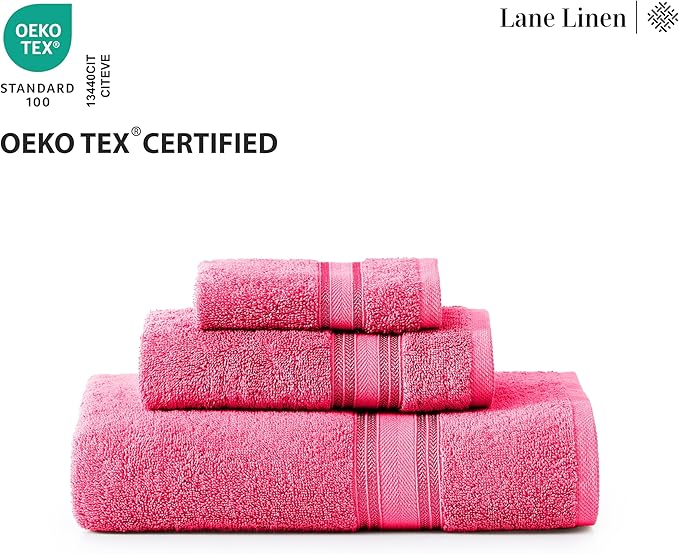 LANE LINEN Luxury Bath Towels Set - 12 Piece (4 Bath Towels, 4 Hand Towels, 4 Washcloths), 100% Cotton, Zero Twist, Super Soft & Extra Absorbent - Fuchsia