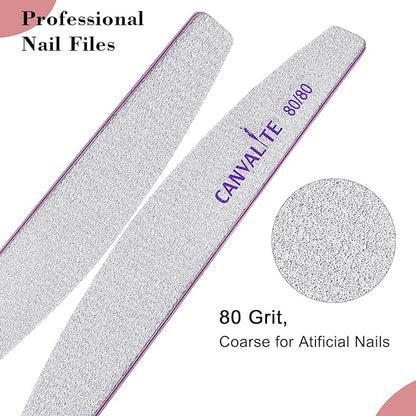Canvalite 10pcs 80/80 Grit Nail Files for Acrylic Nails Emery Board Nail Styling Tools for Home and Salon Use