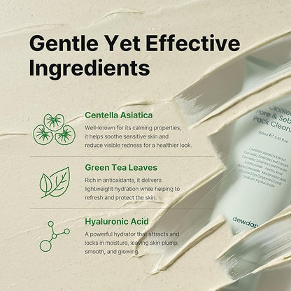 Cicatea Pore Sebum Facial Cleanser, Face Mask, Gentle Scrub, Face Wash with Centella Asiatica Hyaluronic Acid, Blackhead Remover Care, All Skin Types, Korean Skincare (5.07 Fl Oz / 150ml)