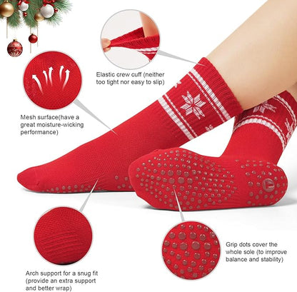 Toes Home Pilates Socks for Women with Non Slip Grippers, Yoga Crew Socks for Barre Hospital Sticky Slipper Socks 4 Pairs