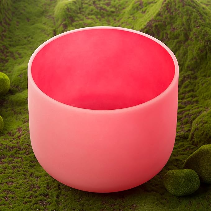 Leize Quartz Crystal Singing Bowl C Note 432 hz Root Chakra Red 12" Wide with Suede Striker
