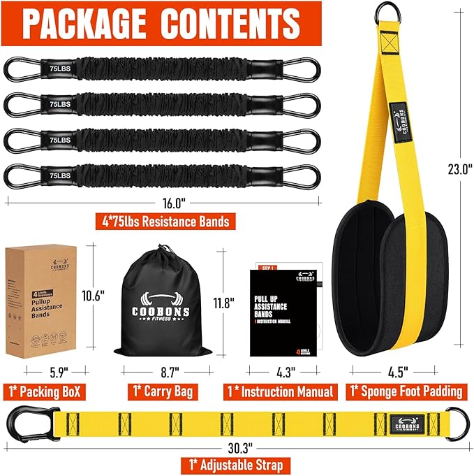 Pull Up Assistance Bands, 300lbs Heavy Duty Resistance Bands for Pull Ups with Adjustable Height, Fabric Feet Rest & Knee Support, Strength Training Pull Up Bar Assist Bands for Home Gym Workouts