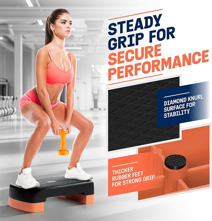 Yes4All 18.1" Aerobic Exercise Step Platform with 2 Risers, Adjustable Height Workout Stepper 3" 5.1" for Home Gym Step Up Exercise & Balance Training, Mulltiple Colors
