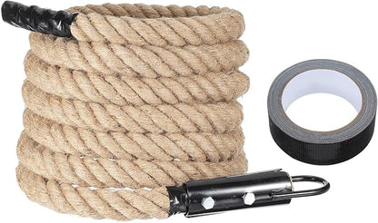 MECCANIXITY Climbing Rope 18ft x 1.5", Gym Climbing Rope Thick Twine Ropes Jute Natural Brown Burlap Cord String Heavy Twisted for Workout Rock Exercise Indoor Outdoor Fitness Training