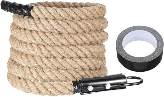 MECCANIXITY Climbing Rope 18ft x 1.5", Gym Climbing Rope Thick Twine Ropes Jute Natural Brown Burlap Cord String Heavy Twisted for Workout Rock Exercise Indoor Outdoor Fitness Training