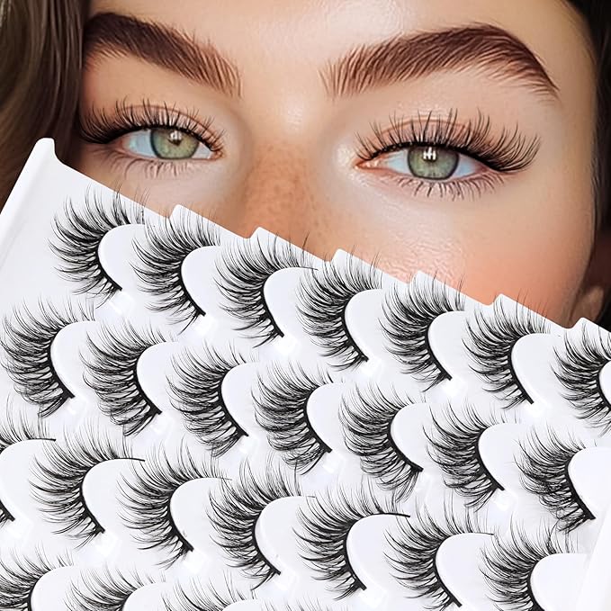 Losha Lashes Wispy False Lashes 14 Pairs Natural Fake Eyelashes Lightweight Soft False Eyelashes Fluffy Faux Mink Lashes Pack (G2-M)