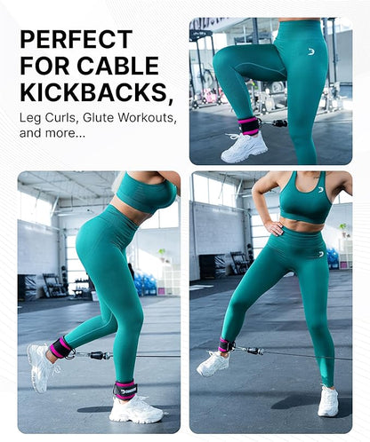 DMoose Fitness Ankle Straps for Cable Machines - One Size Fit with Premium Padding, Glute Kickback Ankle Strap for Women & Men, Cable Attachments for Gym, Booty Workouts, Leg Extension & Hip Abductors