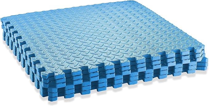 Philosophy Gym Pack of 6 Exercise Flooring Mats - 24 x 24 Inch Foam Rubber Interlocking Puzzle Floor Tiles - Blue