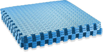 Philosophy Gym Pack of 6 Exercise Flooring Mats - 24 x 24 Inch Foam Rubber Interlocking Puzzle Floor Tiles - Blue
