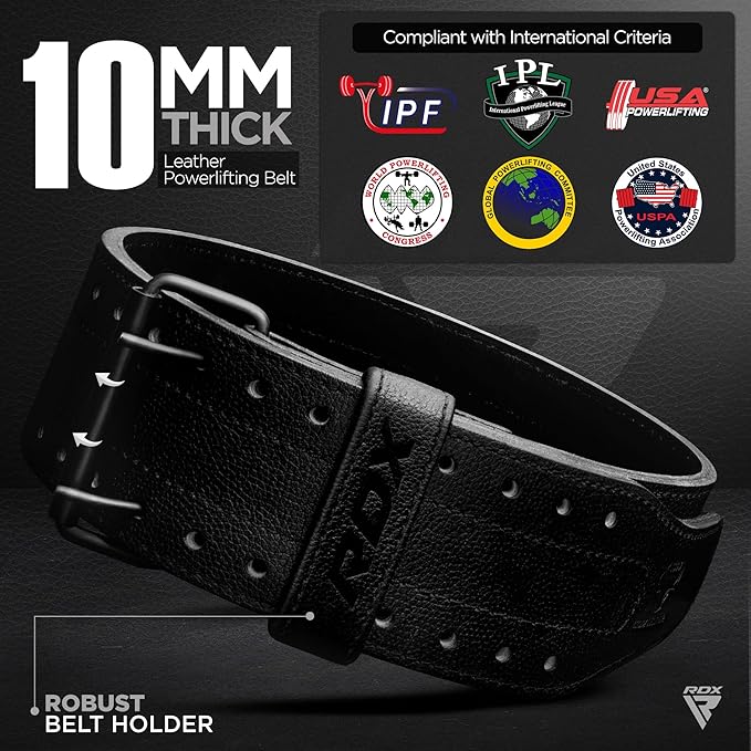 RDX IPF Compliant Powerlifting Belt 13mm and 10mm, USAPL USPA and IPL Competition Level Genuine Leather 4” Gym Belt for Heavy Weight Lifting Deadlift Squats and Strongman Strength Training, Men Women