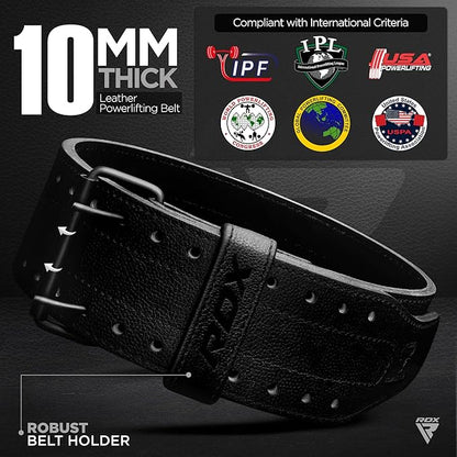 RDX IPF Compliant Powerlifting Belt 13mm and 10mm, USAPL USPA and IPL Competition Level Genuine Leather 4” Gym Belt for Heavy Weight Lifting Deadlift Squats and Strongman Strength Training, Men Women