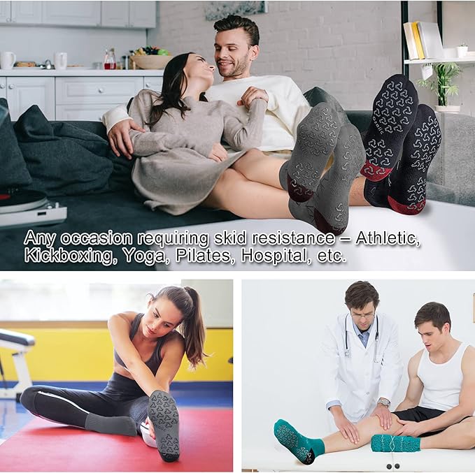 Ozaiic Non Slip Socks Grip for Yoga Home Workout Pure Barre, Pilates, Hospital, Ideal Cushion Socks for Men and Women