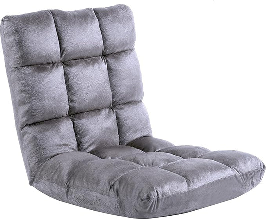 FLOGUOR Indoor 5-Position Adjustable Floor Chair with Back Support Folding Padded Gaming Sofa Chair, Lounge Chair for Adults Video Gaming, Perfect for Meditation, Reading QL050-GR