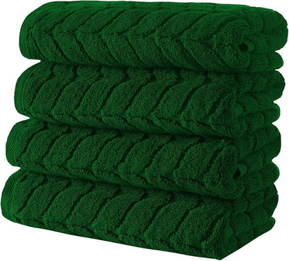 BAGNO MILANO Turkish Bath Towels, Soft Plush Jacquard Luxury Bath Towels, Quick Dry Towel Set (Royal Green, 4 Pcs Hand Towel Set)