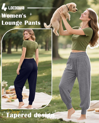 2 Pack Women's Yoga Joggers, Cozy Sweatpants with Pockets Casual Loose Comfy High Waisted Lounge Pants