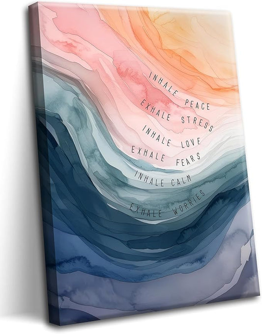Mental Health Wall Art, Therapy Office Pictures Wall Decor, Inhale Exhale Meditation Art Paintings, Inspirational Canvas Prints, Therapist Artwork for Meditation Room Calming Corner, Framed 12x16 Inch