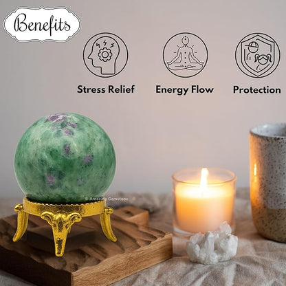 Amazing Gemstone Ruby Fuchsite Crystal Ball with Stand - 2 Inches Crystal Sphere Meditation Balls for Witchcraft and Decorative Balls