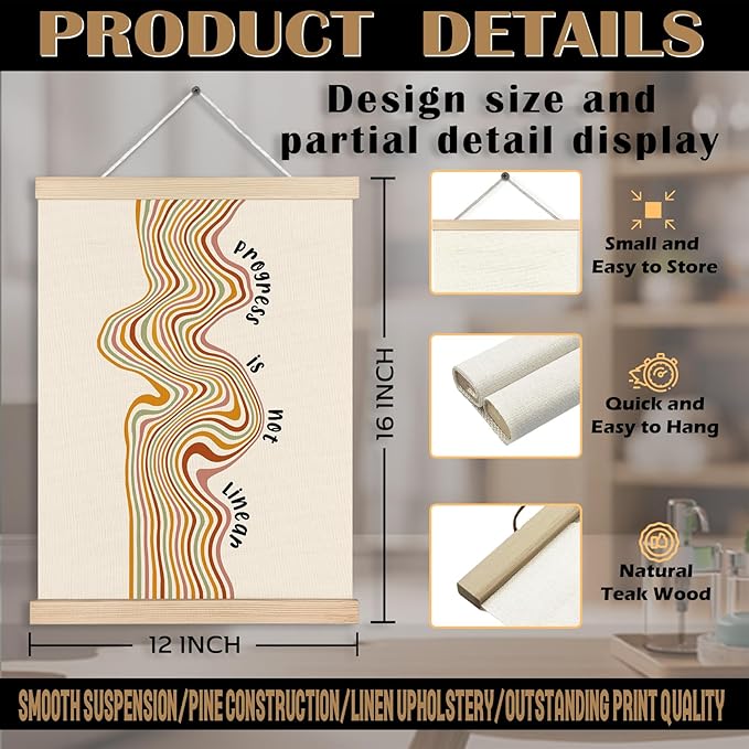 Home, Mental Health Wall Art, Progress is Not Linear Inspirational Canvas Wall Art Poster Hanger Frame for Therapy Office School Counselor Psychologist Office Decor, 12x16 Inch