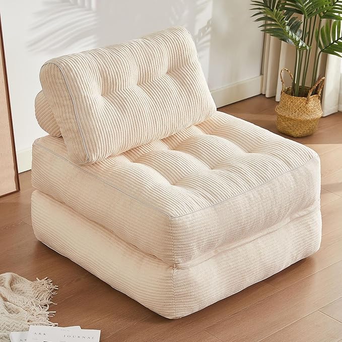 35.4x33.5 Inch Floor Pillow, Large Round Floor Cushion with Removable Washable Cover - Ultra Soft Plush Filling for Adults, Kids, Lounge, Bedroom, Reading Nook, Meditation, Corduroy, White