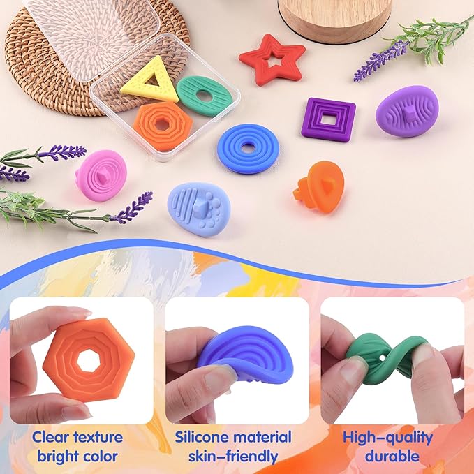 10 Pcs Sensory Fidget Toys Worry Stones for Kids Teens Adults Calming, Pop Fidgets Toy for Anxiety and Stress Silent Fidget Toys for Classroom Student Prizes