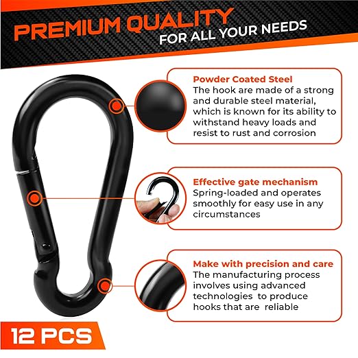 12Pcs 2In Spring Snap Hooks, Utility Hook Clip, Heavy Duty Rope Connector, Quick Link Snap Hooks for Indoor and Outdoor, Hanging, Camping, Fishing, Hiking (12Pcs 2In)
