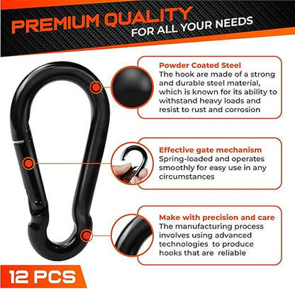 12Pcs 2In Spring Snap Hooks, Utility Hook Clip, Heavy Duty Rope Connector, Quick Link Snap Hooks for Indoor and Outdoor, Hanging, Camping, Fishing, Hiking (12Pcs 2In)