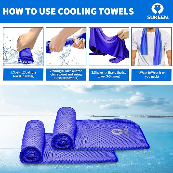Sukeen [4 Pack Cooling Towel (40"x12"),Soft Microfiber Chilly Towel for Yoga,Sport,Running,Gym,Workout,Camping,Fitness,Workout & More Activities