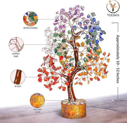 YATSKIA Seven Chakra Crystal Tree, Gemstone Tree of Life, Birthday Gifts for Women, Home Office Decor, Feng Shui Decor, Crystal Gifts