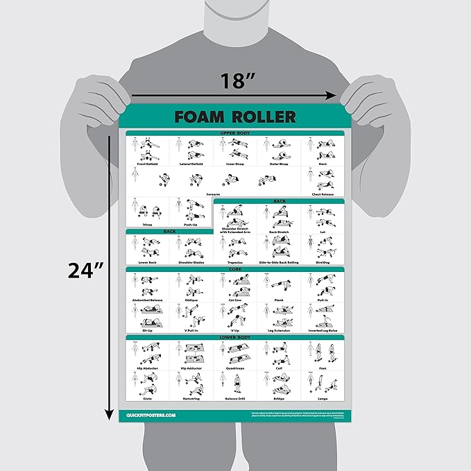 QuickFit 10 Pack - Exercise Workout Poster Set - Foam Roller, Dumbbell, Suspension, Kettlebell, Resistance Bands, Stretching, Bodyweight, Barbell, Yoga Poses, Exercise Ball (LAMINATED, 18" x 24")