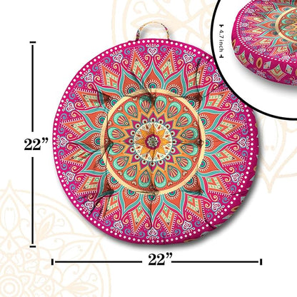 Mandala Meditation Cushion, Boho Meditation Mat, Meditation Pillows for Sitting on Floor, Cushions for Sitting in Home and Outdoor, Round Floor Pillows Cushion Seating for Yoga 22'' X 22''