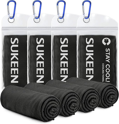 Sukeen [4 Pack Cooling Towel (40"x12"), Soft Breathable Chilly Microfiber Towel for Yoga,Sport,Running,Gym,Workout,Camping,Fitness,Workout & More Activities