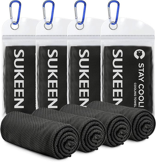 Sukeen [4 Pack Cooling Towel (40"x12"), Soft Breathable Chilly Microfiber Towel for Yoga,Sport,Running,Gym,Workout,Camping,Fitness,Workout & More Activities
