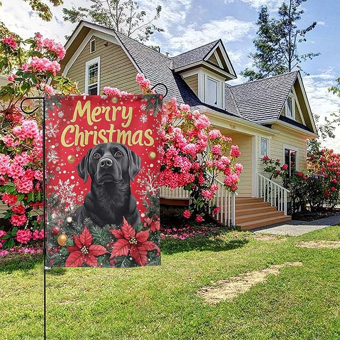 Christmas Black Dog Garden Flag 12x18 In Double Sided Yard Flags Lawn Sign Decor No Flagstand