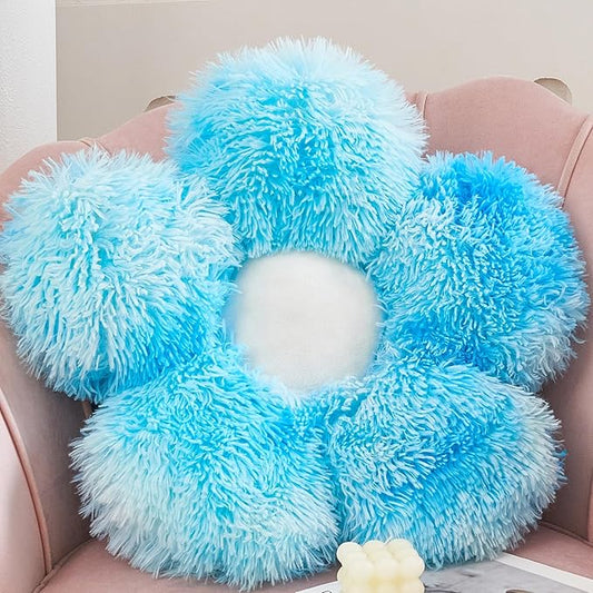 MorroMorn Flower Pillow Shaped Throw Pillows, 20" Floor Pillow Butt Cushion - Fluffy Shaggy Daisy Floral Decorative Pillows for Bed Couch Sofa Chair Cute Plush Faux Fur Room Decor (Aqua)