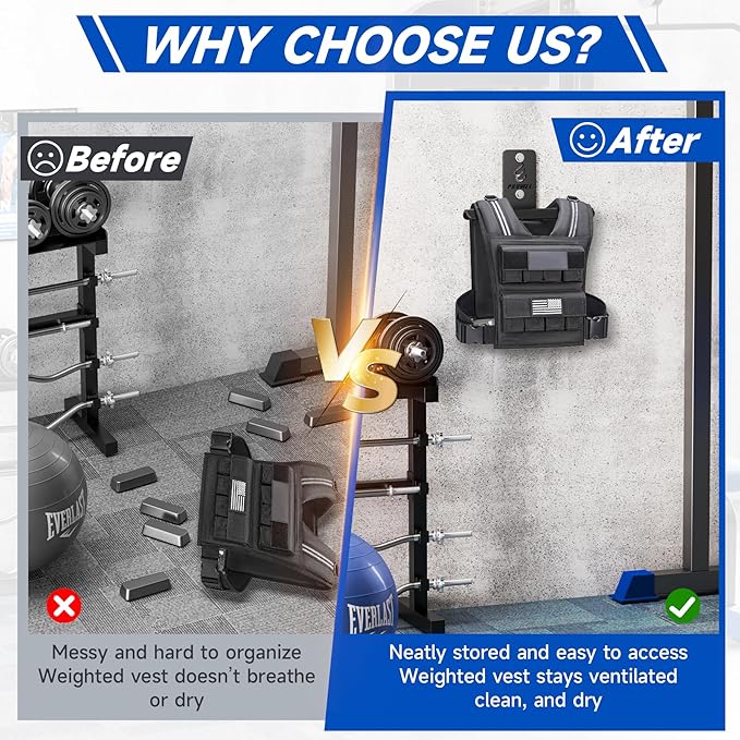 Weight Vest Hanger Wall Mount - Heavy Duty Steel Tactical Vest Wall Mount for Home Gym Gear, Weighted Vest Storage Rack for Backpacks, Body Armor Carrier, Weighted Vest Hook - Hold Up To 200Lbs