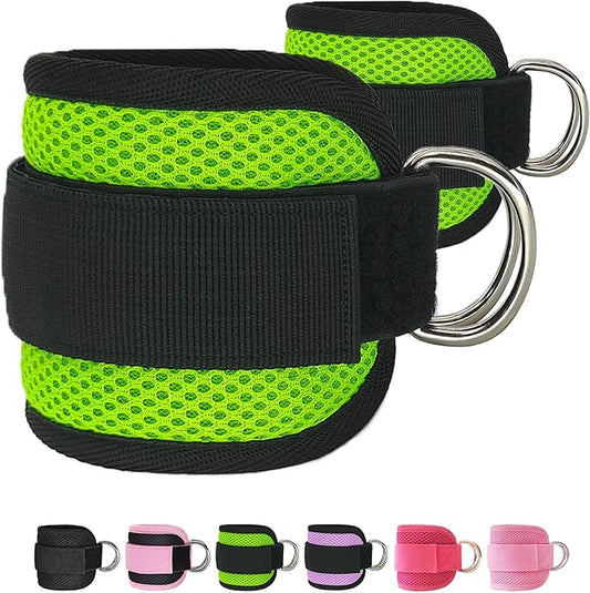 Fitness Ankle Straps for Cable Machines, 2 Pack Comfortable Adjustable Padded Ankle Wrist Cuffs, Kickback Glute Workouts for Men Women, D-Ring Leg Straps with Neoprene Padding